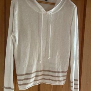 Banana Republic Women’s White Hoodie Light Sweater with Tan/Gold stripes
